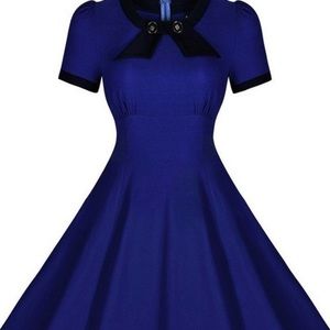Retro 1940s deep blue dress scoop neck